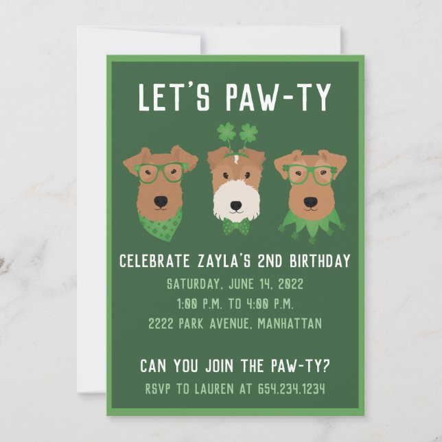 Glad St. Patricks Day Wales Wire Fox Terrier Hunda Inbjudningar (Framsida)