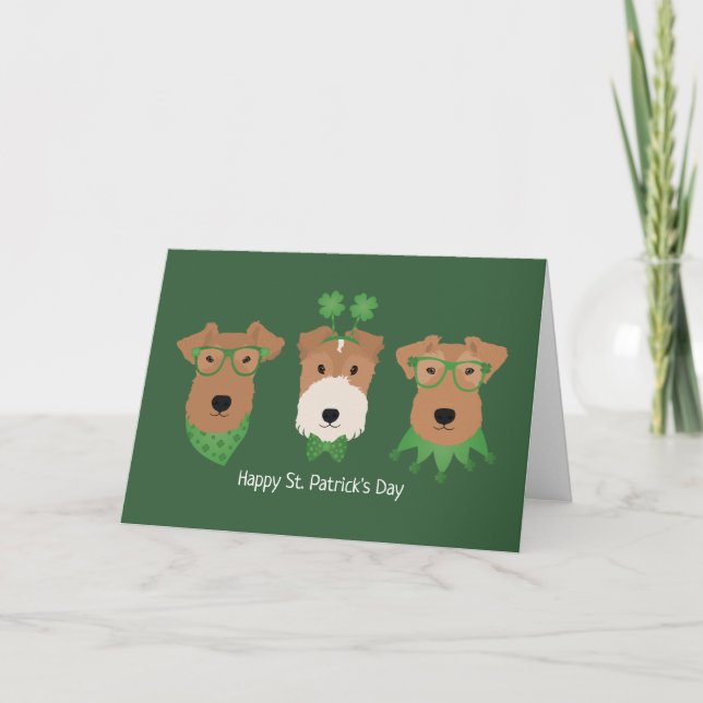 Glad St. Patricks Day Welsh Wire Fox Terrier Hunda Helgkort (Framsida)