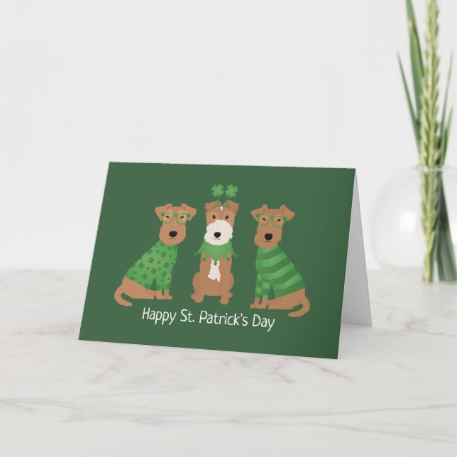 Glad St. Patricks Day Welsh Wire Fox Terrier Hunda Helgkort (Framsida)