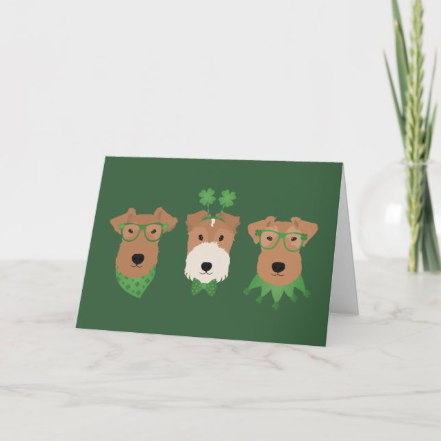 Glad St Patricks Day Welsh Wire Fox Terrier Hundar Helgkort (Framsida)