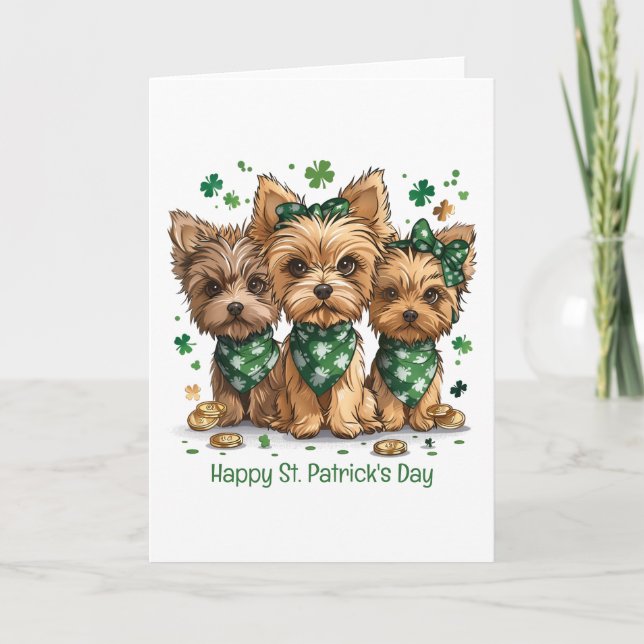 Glad St. Patrick's Day Yorkshire Terrier Hundar Helgkort (Framsida)