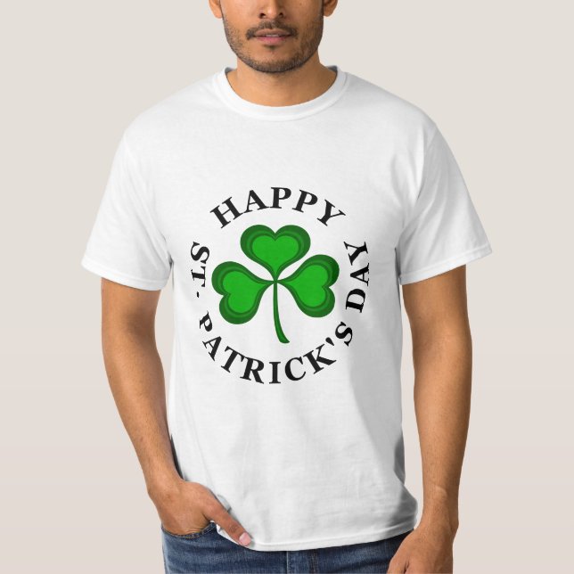 GLAD ST. PATRICKSDAGEN Text med grön Shamrock T Shirt (Framsida)