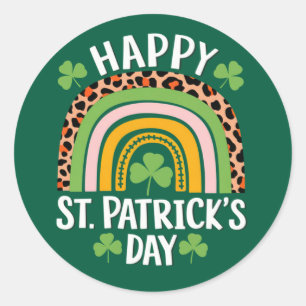 Glad St Saint Patrick's Day Regnbåge Shamrock Runt Klistermärke