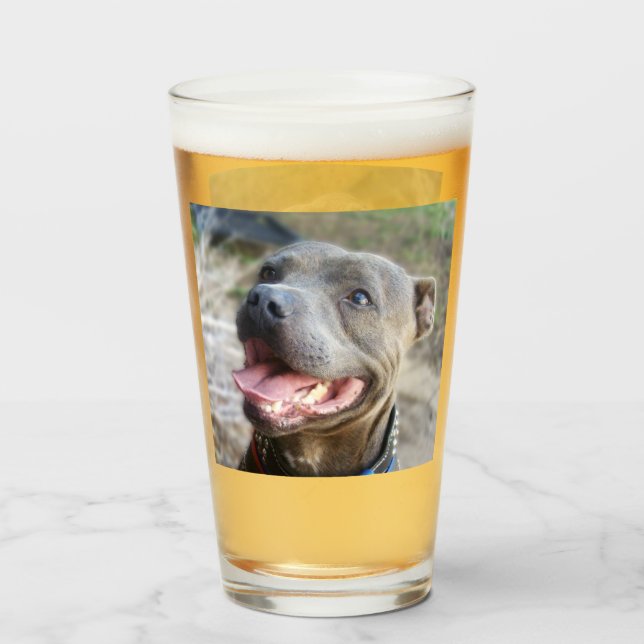 Glad Staffordshire Bull Terrier,  Ölbricka Glaskopp (Framsida fylld)