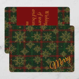 Glad Steampunk Snöflinga Röd och Grön Tartan Julkort