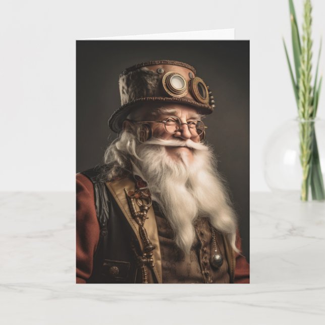 Glad Steampunk Tomte Helgkort (Framsida)