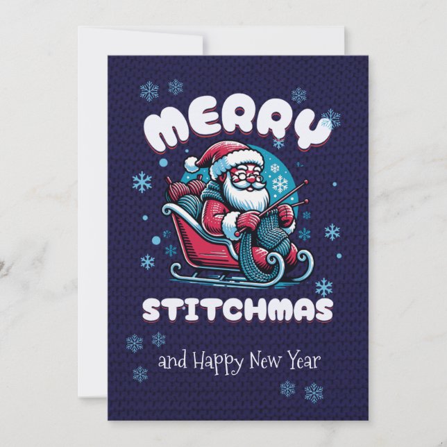 Glad Stitchmas Tomte Stickande älskare Julkort (Framsida)