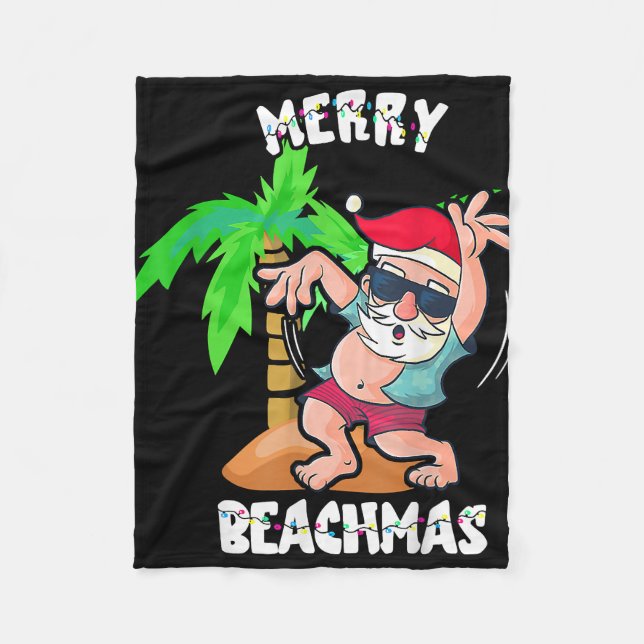 Glad strand jul i juli rolig tomte jul Xmas bajs Fleecefilt (Framsidan)