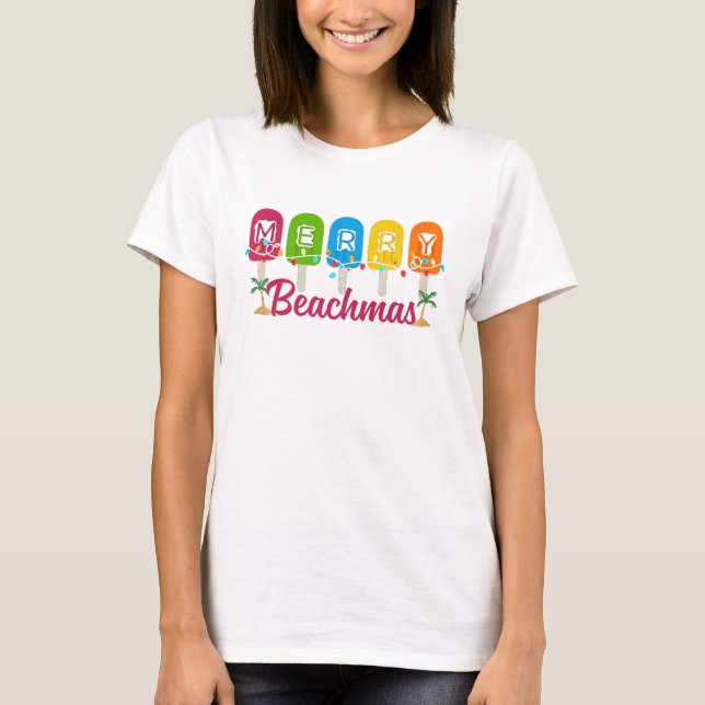 Glad strandmas jul i juli t shirt (Framsida)