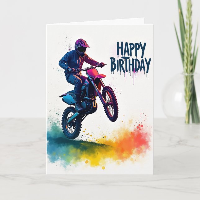 Glad stuntmotorcyklist-kort kort (Framsida)