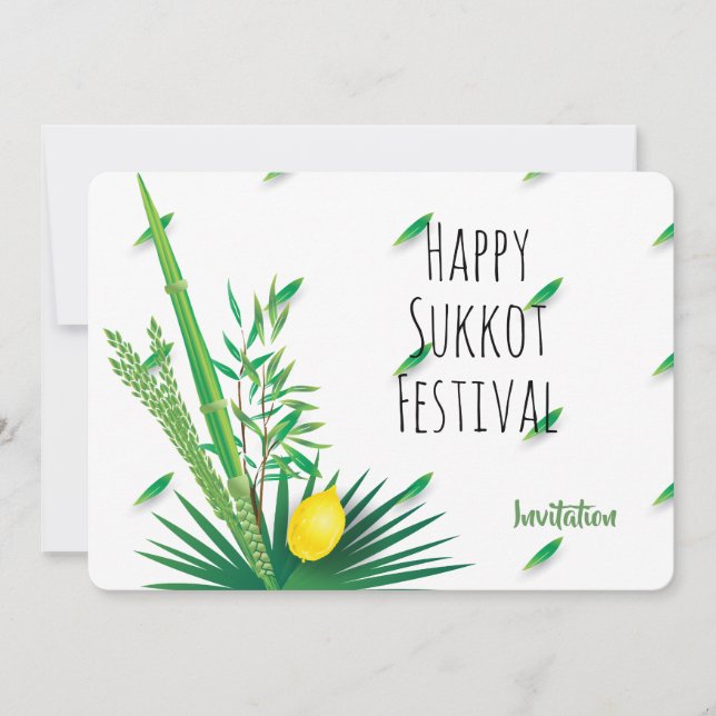 Glad Sukkot Lulav och Etrog Akvarell Inbjudningar (Framsida)