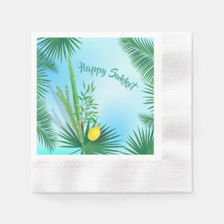 Glad Sukkot Lulav och Etrog Akvarellmönster Pappersservett
