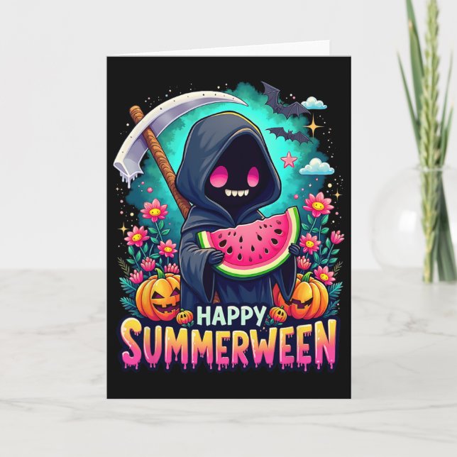 Glad Summerween Skelett Jack-o-lantern Sommar Vatt Kort (Framsida)