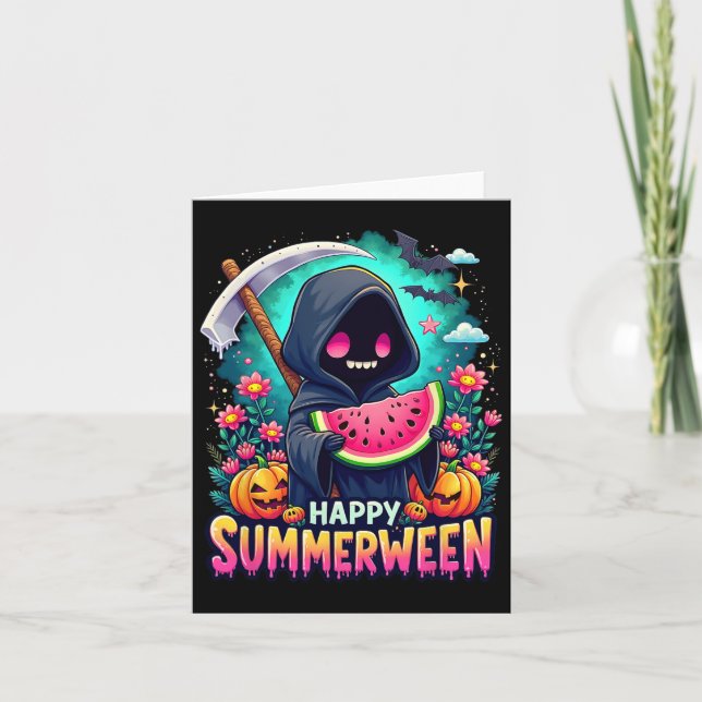 Glad Summerween Skelett Jack-o-lantern Sommar Vatt Kort (Framsida)