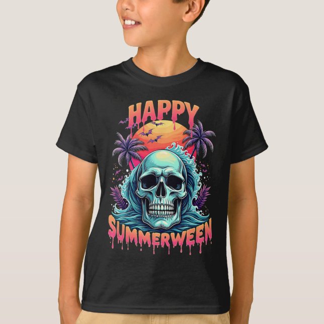 Glad Summerween Skelett Sommar Vattenmelon Jack-o T Shirt (Framsida)