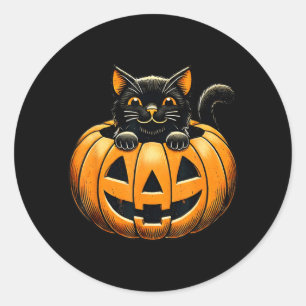 Glad svart katt i pumpa Halloween-kostym för Runt Klistermärke