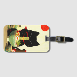 Glad svart katt som äter Ramen Japansk Ukiyo-e Bagagebricka