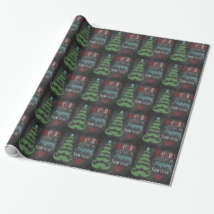Glad svart tavlajul för mustasch som slår in presentpapper