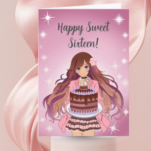 Glad Sweet Sixteen tonårstjej med tårta Kort
