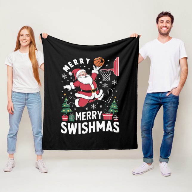 Glad Swishjul jul Santa spelar basketboll  Fleecefilt (På plats)