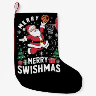 Glad Swishjul jul Santa spelar basketboll Liten Julstrumpa