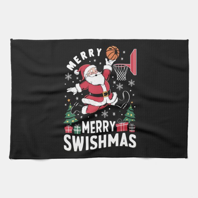 Glad Swishjul Jul Tomte Spelar Basket  Kökshandduk (Horisontell)