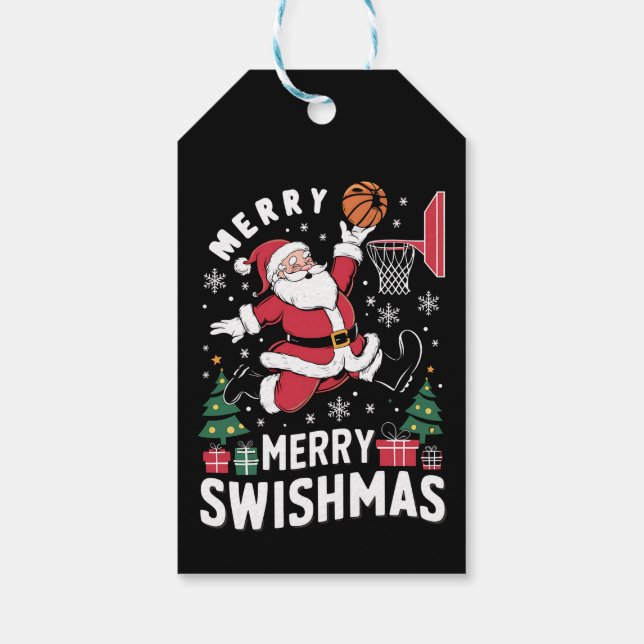 Glad Swishjul Jul Tomte Spelar Basket Presentetikett (Baksidan)