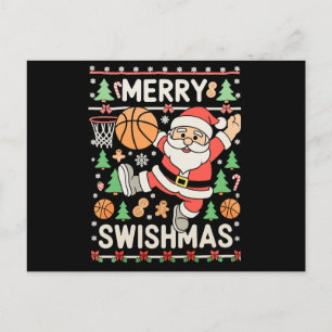 Glad Swishmas Fula Jul Basketboll Tomte Helg Vykort