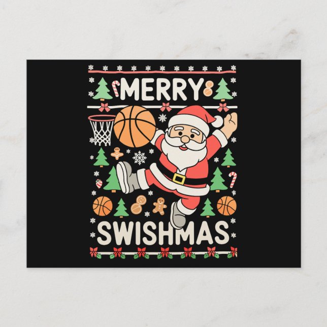 Glad Swishmas Fula Jul Basketboll Tomte Helg Vykort (Framsida)