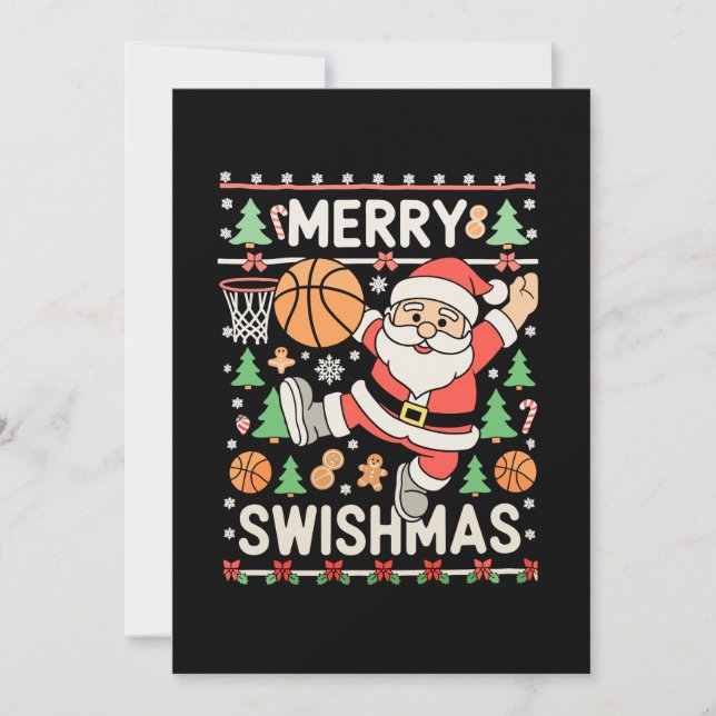 Glad Swishmas Fula Jul Basketboll Tomte Inbjudningar (Framsida)