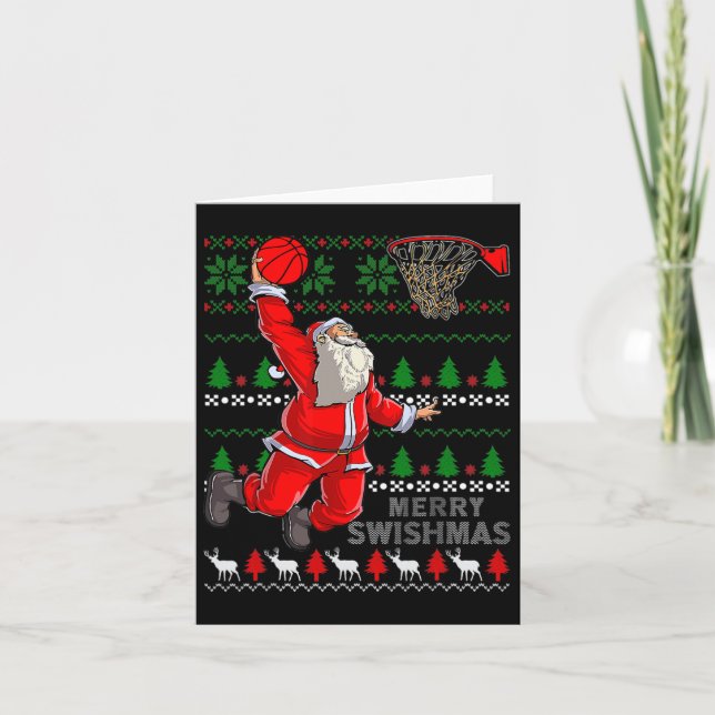 Glad Swishmas Jul Tomte Bysketbyll Byll Ful Jul Kort (Framsida)