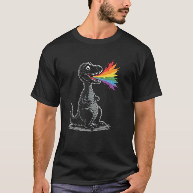 Glad T Rex med glädjefull regnbågslaser Shirt (Framsida)