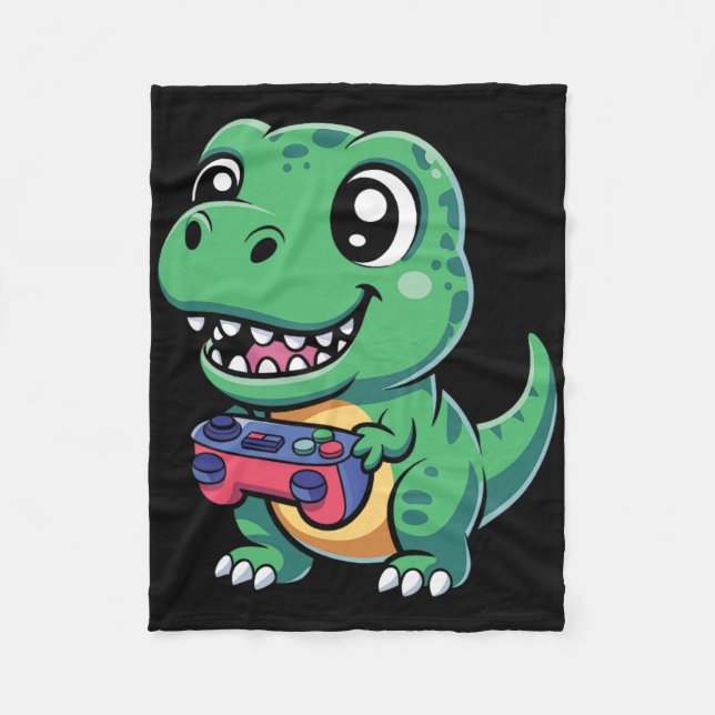 Glad T-Rex Med Spelkontroll Cute Gamer Dino T Fleecefilt (Framsidan)