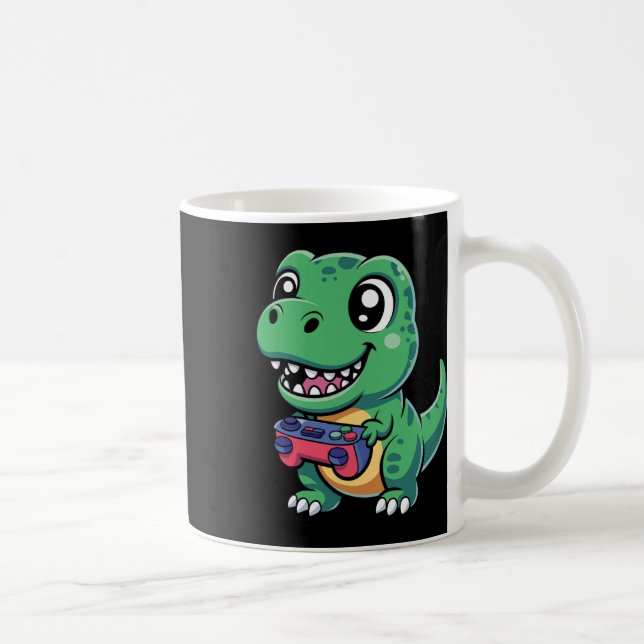 Glad T-Rex Med Spelkontroll Cute Gamer Dino T Kaffemugg (Höger)