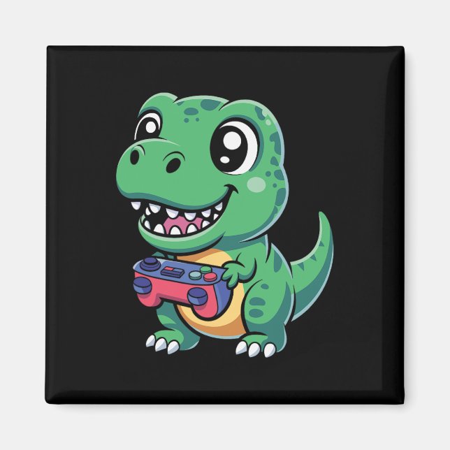 Glad T-Rex Med Spelkontroll Cute Gamer Dino T Magnet (Framsidan)
