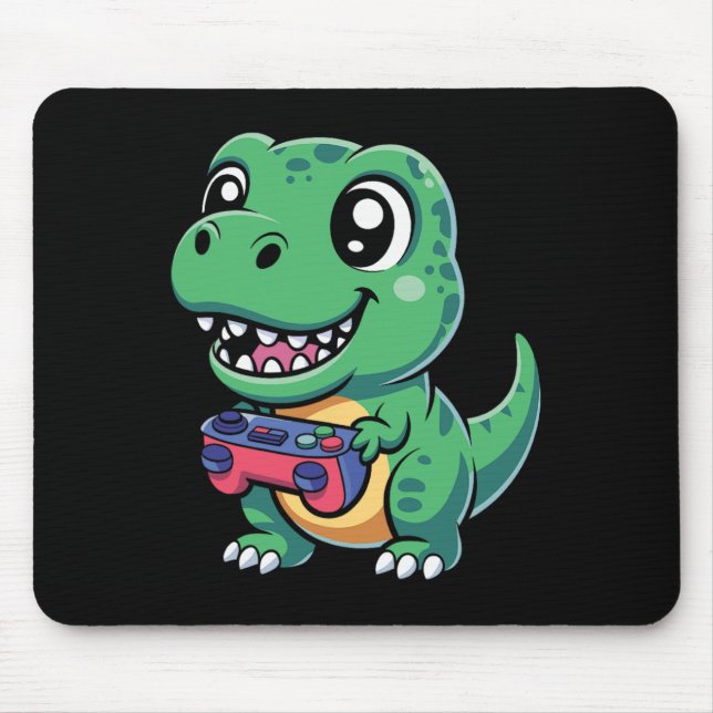 Glad T-Rex Med Spelkontroll Cute Gamer Dino T Musmatta (Framsidan)