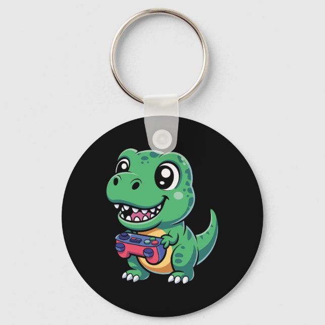 Glad T-Rex Med Spelkontroll Cute Gamer Dino T Nyckelring (Framsida)