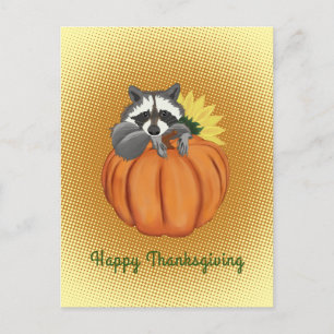 Glad tack till Cute Raccoon,Pumpa,Solsikke Vykort