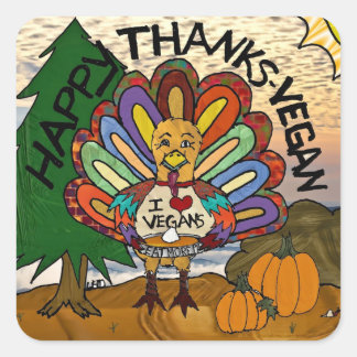 Glad tack vegan tack till Thanksgiving kalkon Fyrkantigt Klistermärke