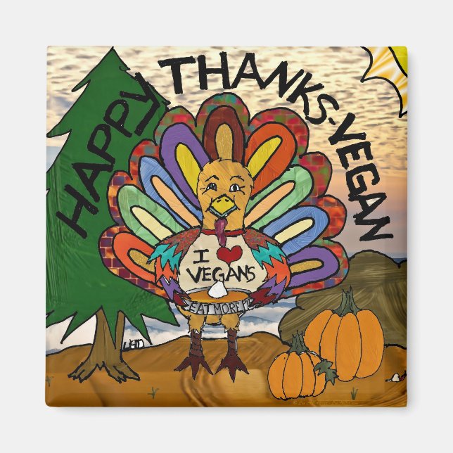 Glad tack vegan tack till Thanksgiving kalkon Magnet (Framsidan)