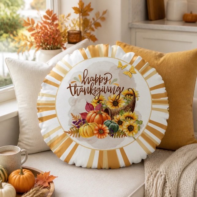 Glad tacks till Thanksgiving Rund Kudde (Skapare uppladdad)