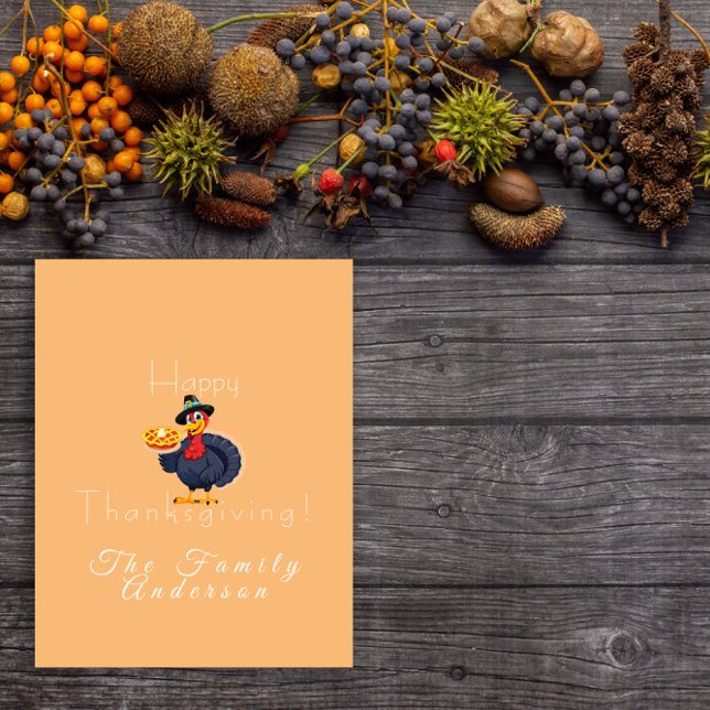 Glad tacksägelsedag kalkonpaj ljusorange kort (Skapare uppladdad)