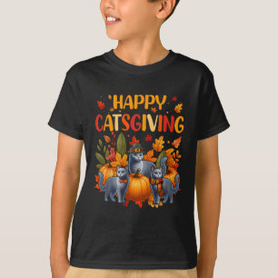 Glad tacksägelsedag katt Tre söta ryska blå katt T Shirt