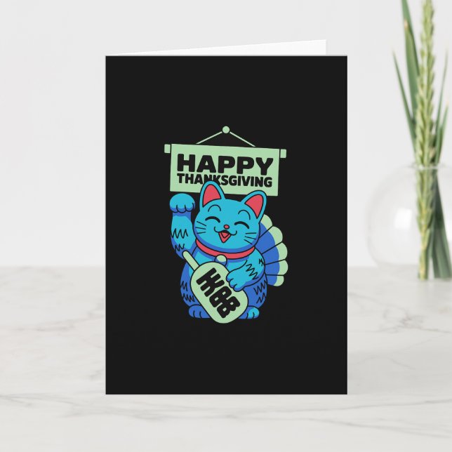 Glad tacksägelsedag Maneki Neko Lucky Cat japansk  Kort (Framsida)