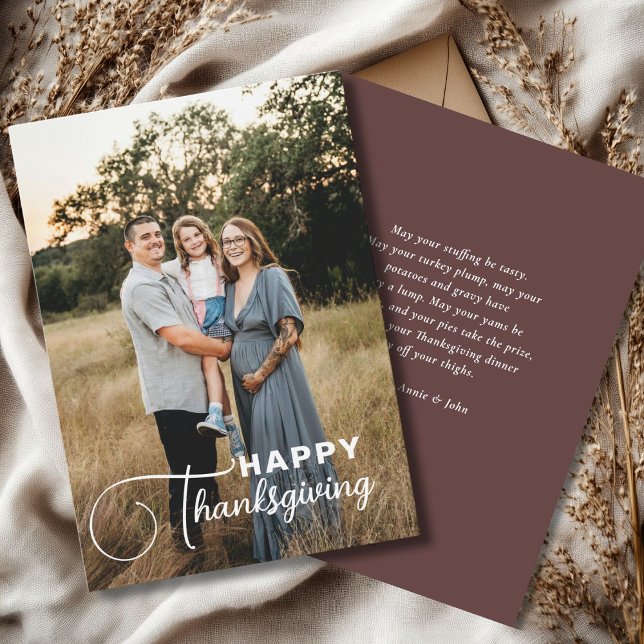 "Glad tacksägelsedag" Script-teckensnitt, 1 Foto Julkort ("Happy Thanksgiving!" Simple Thanksgiving, Photo Card, script font, modern.)