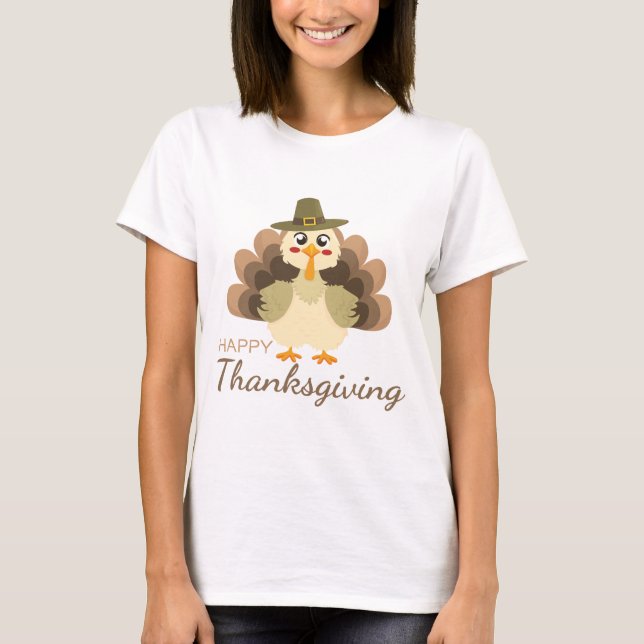 Glad tacksägelsedag Söt kalkon Höst T Shirt (Framsida)