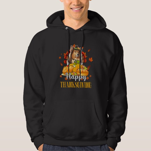 Glad tacksägelsedag Turkiet Sheltie med hösthoft F Hoodie (Framsida)