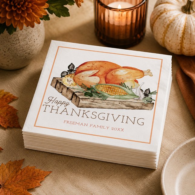 Glad Tacksägelsedags Turkos Middagsservett Pappersservett (Autumn Thanksgiving Paper Napkins)