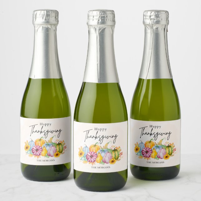 Glad tacksamgivningsdag Vattenfärg Höst Pumpa (Flaskor)