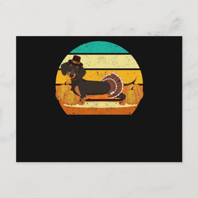 Glad tacksamhetsdag dachshund kalkon dag höst kul vykort (Framsida)